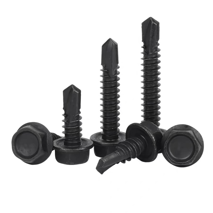 六角钻尾螺丝1 Hex Washer Head Self Drilling Screws Black Zinc Plated Tek Screws for Metal Roofing Construction - 图片 1