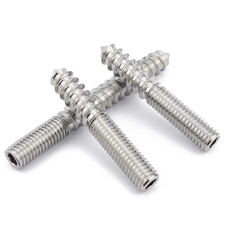 双头牙自攻螺丝5 304 Stainless Steel/Carbon Steel Galvanized Double End Thread Self Tapping Screw Hex Socket Headless Screw - 图片 1