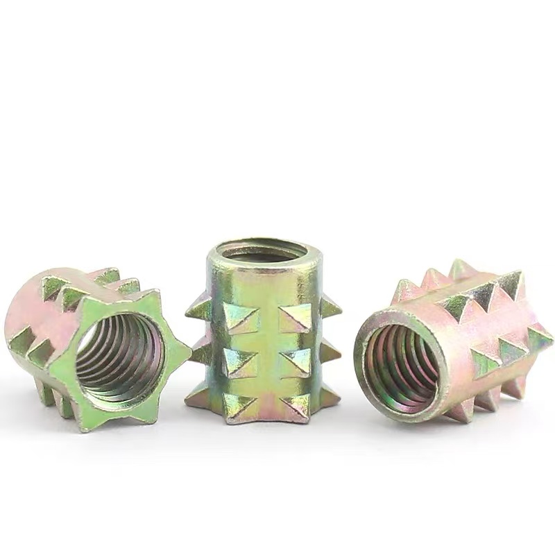 尖刺螺母 (4) Zinc Alloy Spiked Insert Nut Wood Furniture T-Nut Barbed Embedded Threaded Insert Nut For Wooden Cabinet Connector - 图片 1