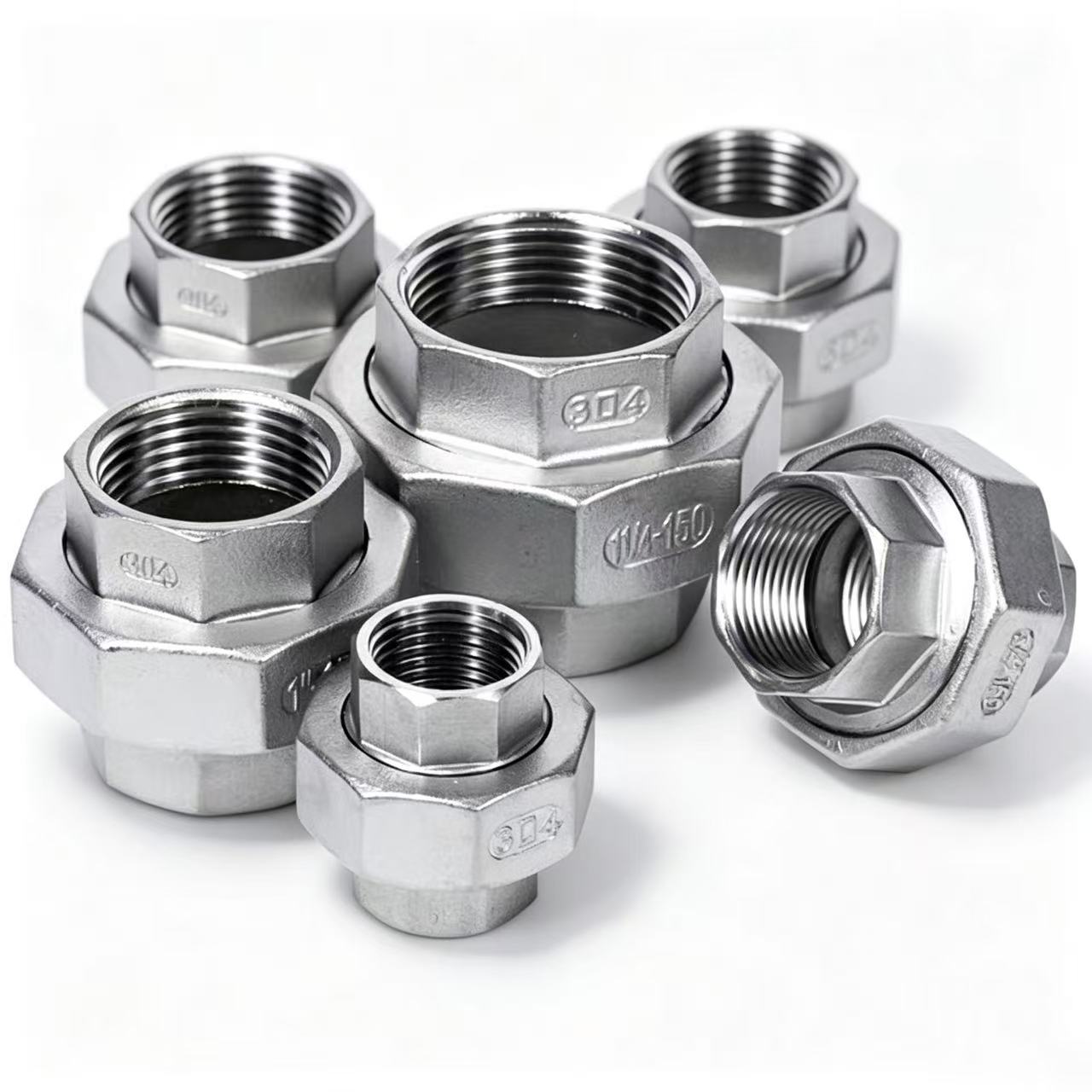平面活结 (2) 304 Stainless Steel Female Thread Union Pipe Fitting Threaded Coupling Connector For Water Gas Oil Plumbing Industrial Pipeline - 图片 1