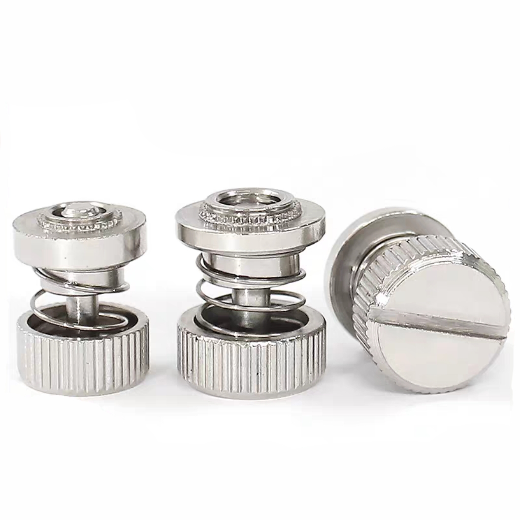 不脱螺钉 (1) Spring Loaded Panel Fastener Knurled Thumb Screw Self Locking Rack Mount Screw for Cabinet Sheet Metal - 图片 1