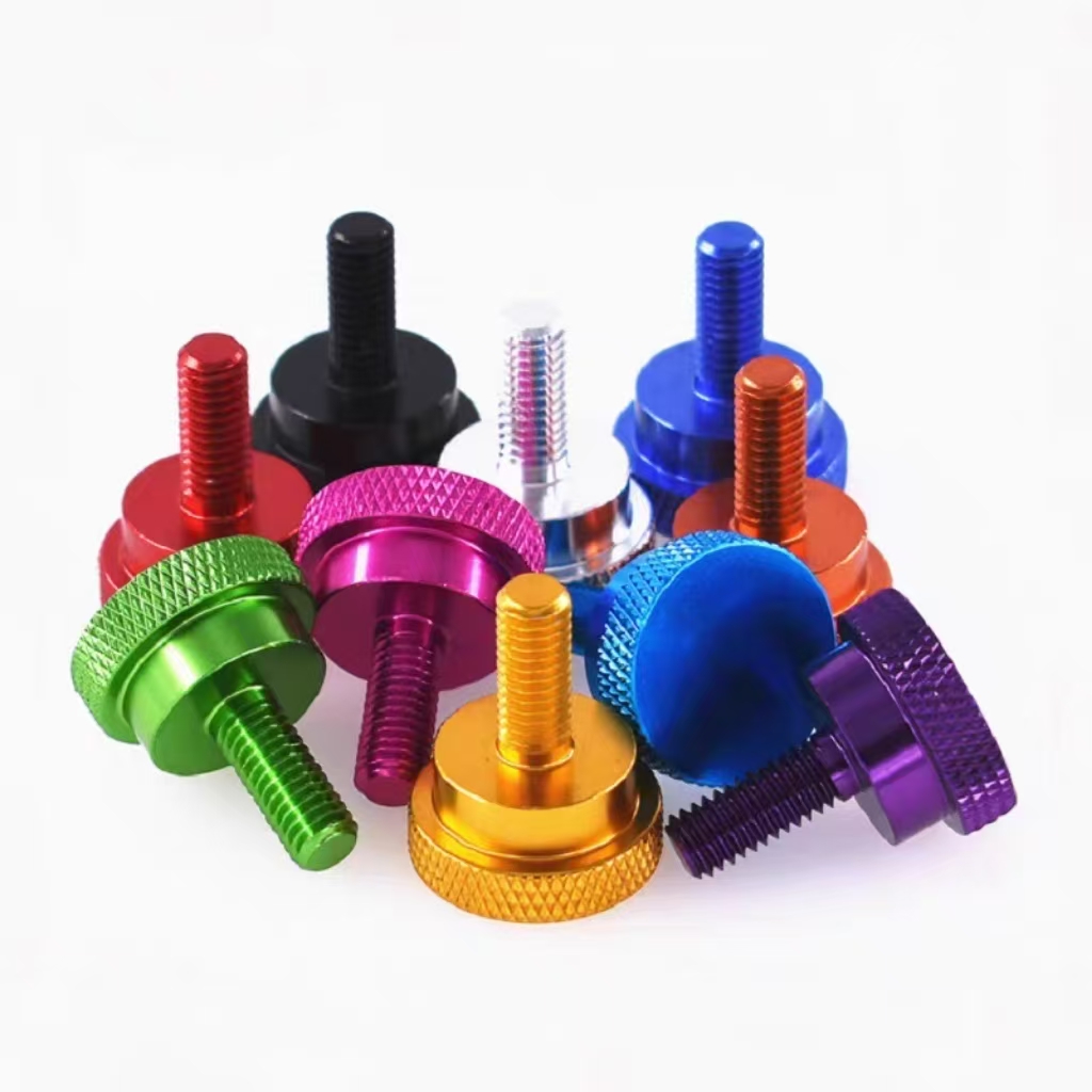 彩色手拧螺丝2 Colorful Aluminum Alloy Knurled Thumb Screw High Step Mirror Finish Flat Head Two Layer Enlarged Head Hand Tightening Screw - 图片 1
