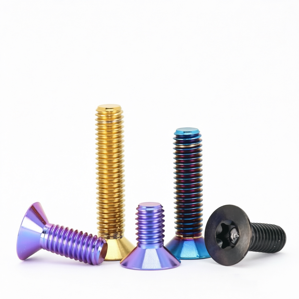 钛合金平头内六角螺丝2 Premium Titanium Alloy Flat Head Socket Cap Screws TC4 PVD Colored Coated Hex Drive Countersunk Screws for Aerospace Automotive - 图片 1