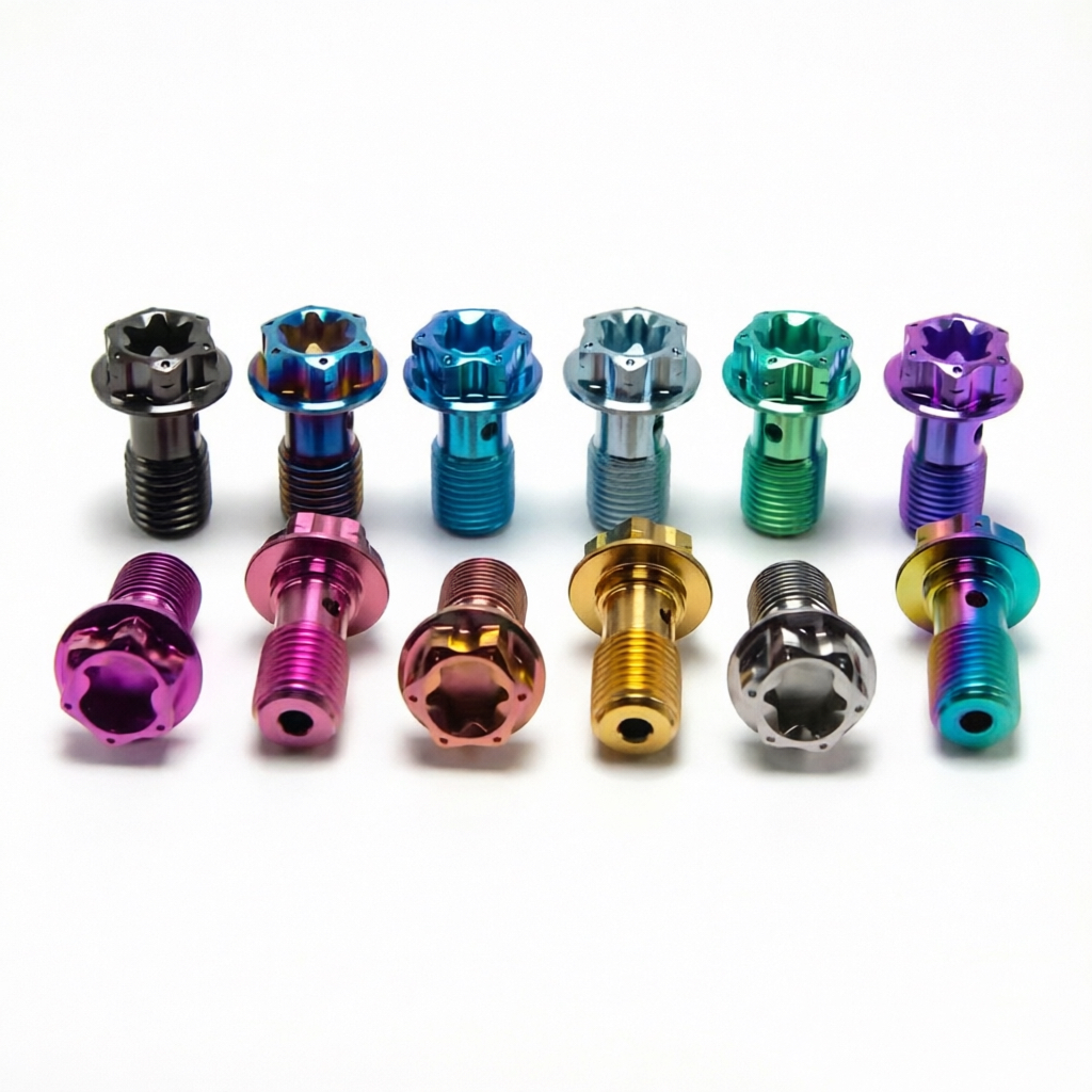 钛合金油管螺丝2 TC4 Titanium Banjo Bolt M10 Motorcycle Brake Oil Pipe Screw CNC Machined Color Anodized Racing Fastener - 图片 1