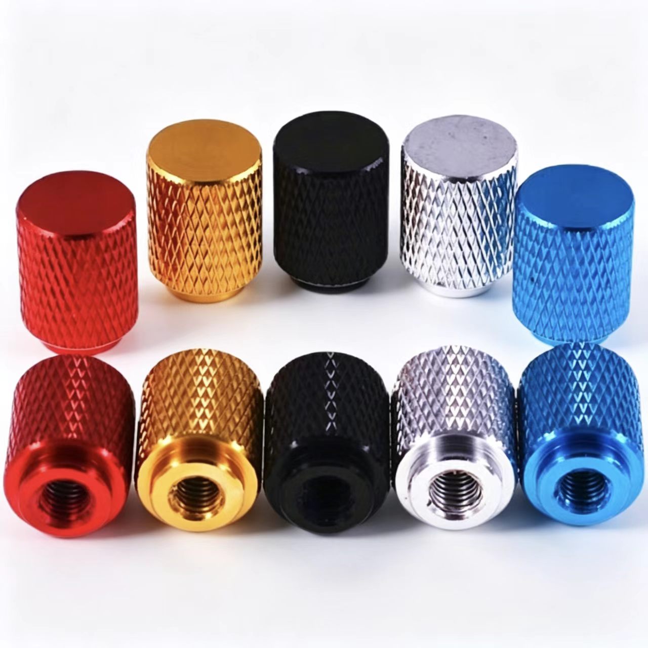铝合金加长滚花螺母 (10) Aluminum Knurled Thumb Nut Colorful Knurl Hand Twist Nut Custom CNC Machining Fastener for Equipment Decoration - 图片 1